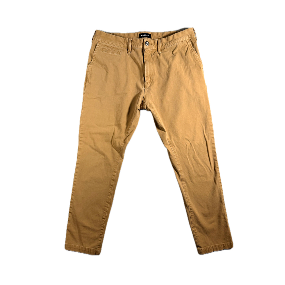 Express Men’s Pants Size 34x30 Khaki Skinny Stretch+ Flat Front Chino #496